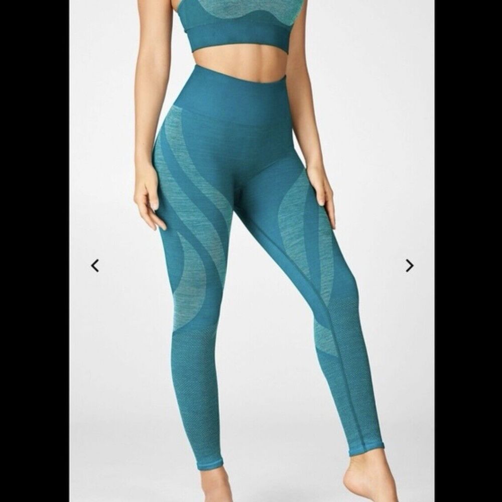Fabletics Women's High Waisted Seamless Dot Tight Leggings XS Teal Blue
